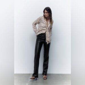 Zara Leopard Print Satin Button down Blouse NWT women’s size small